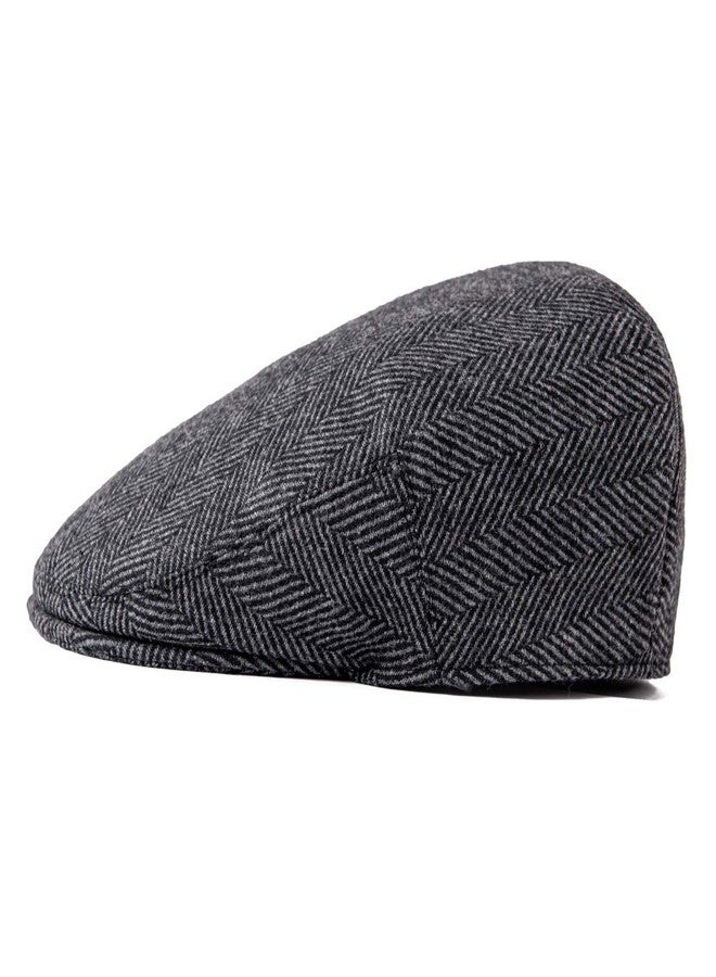 FEINION Men's Wool Tweed Newsboy Ivy Cap Gatsby Golf Flat Hat (Herringbone Grey, 7 1/4) - Image 2